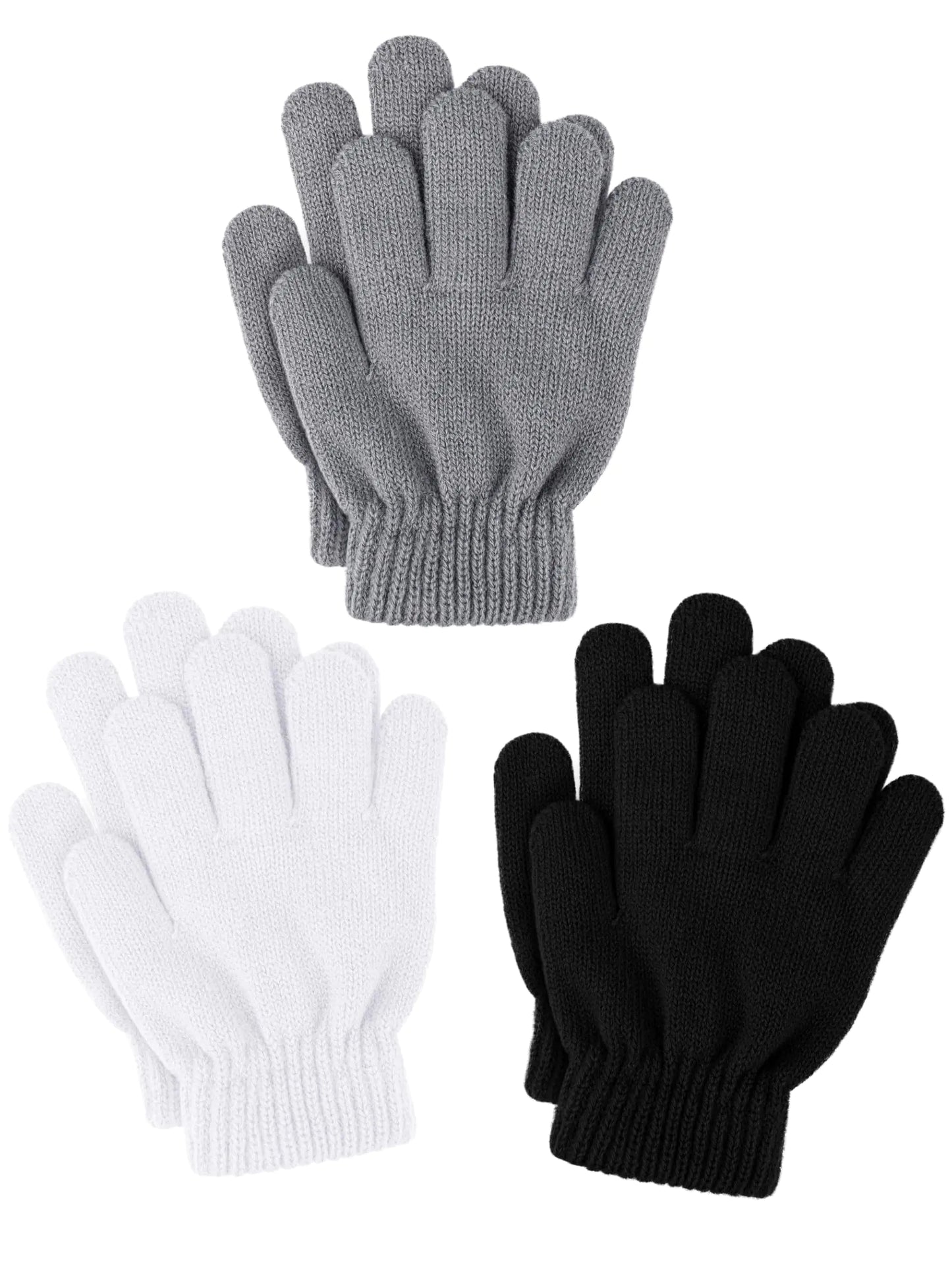 Glooarm 3 Pairs Kids Gloves Winter Gloves Thick Cashmere Magic Gloves Knit Stretchy Warm Gloves Boys Girls 4-14 Years